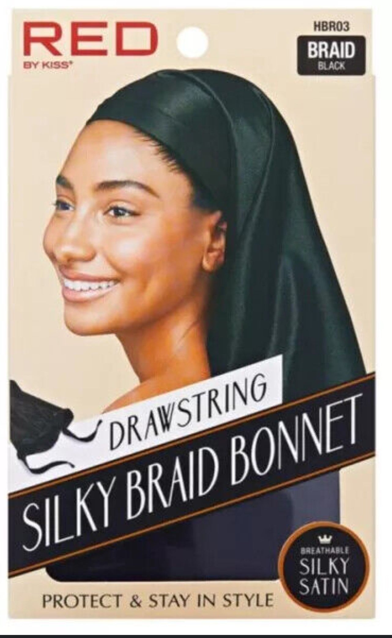 RED Drawstring Silky Braid Bonnet